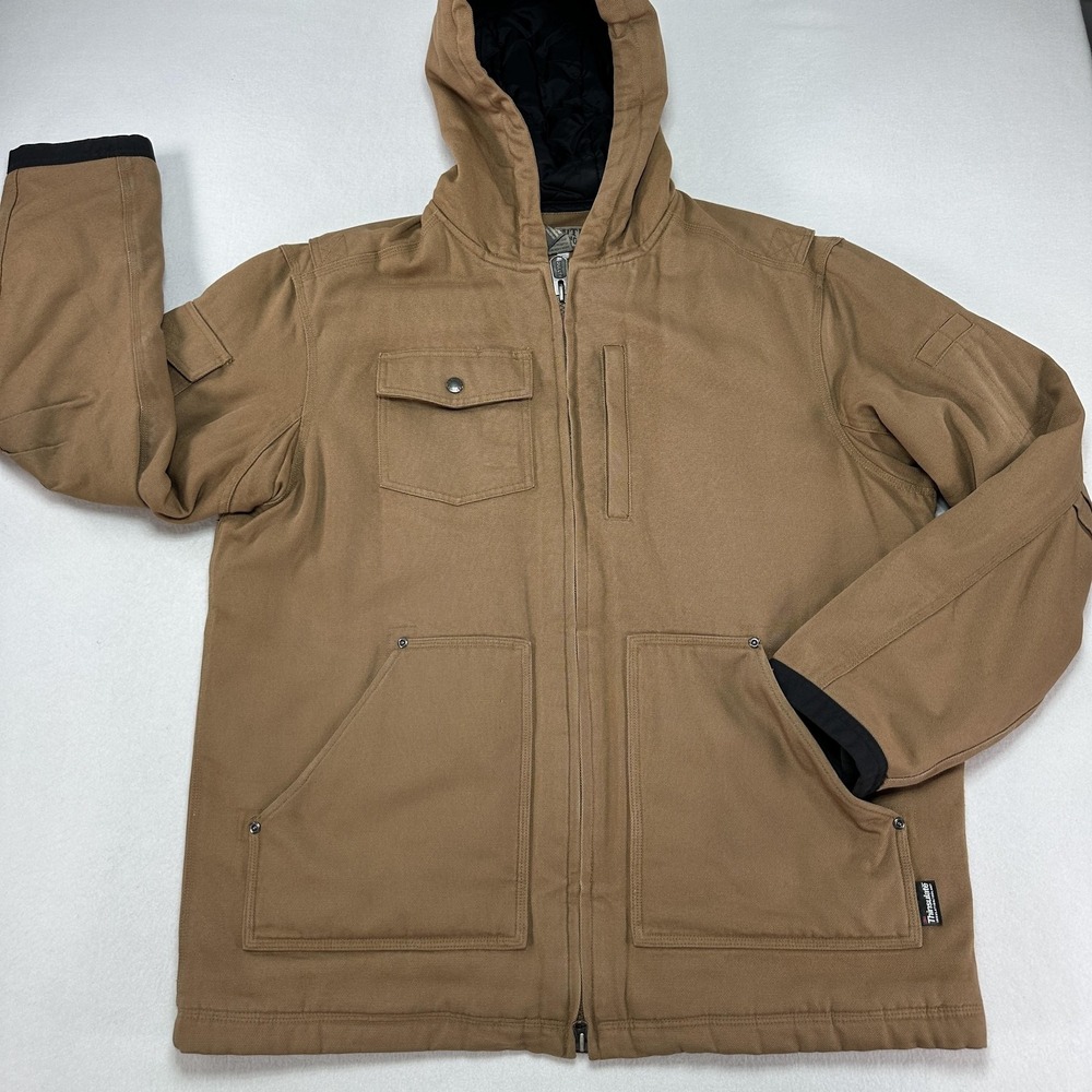 Duluth Trading Co Jacket Mens Large Brown Canvas Hooded Full Zip Thinsulate Work